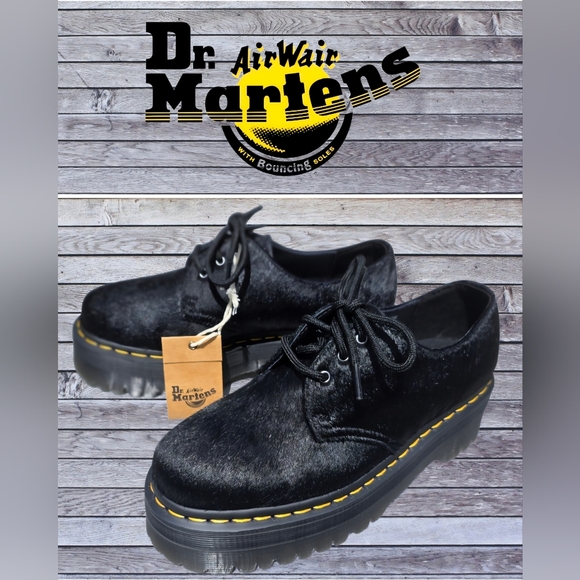 Dr. Martens 1461 Quad Hair-On Platform Shoes In Black Womens Size 8 NWT
